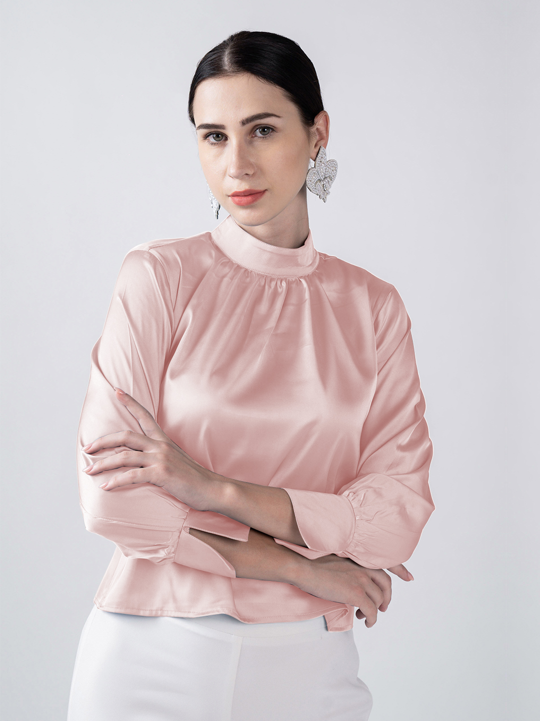 Corel Pink Gathered Collared Top - Front